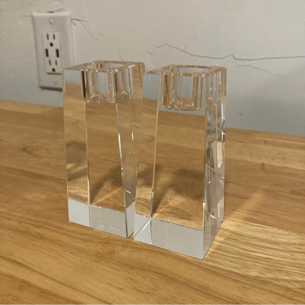 2 Crystal Candle Holders Oleg Cassini Kelly 4” Tall Clear Candlestick Set